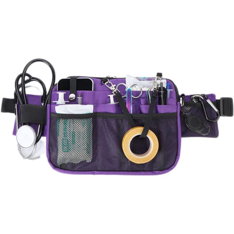 Nurse Utility Organizer Fanny Pack Hip Bag Waist Pack Pouch Case with Multi-Compartment and Tape Holder for Medical Scissors Care Kit Tool (Purple) - color: Purple