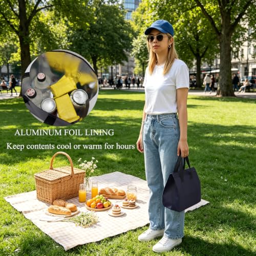12Pcs Insulated Lunch Bags Disposable Cooler Thermal Grocery Take Out Bag for Food Delivery Party Drink Picnic Holiday, Navy Blue - color: Navy Blue, size: 9.45"(H) x 9.45"(L) x 5.91"(W)