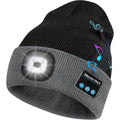 Bosttor Bluetooth Beanie Hat with Light, Headlamp Cap with Headphones and Built-in Speaker Mic, Gifts for Men Women Teen - color: Black+grey