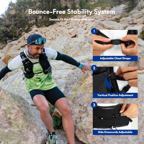 Haimont 8L Trail Running Hydration Vest with Soft Flasks - color: Black, size: Medium