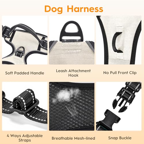 No Pull Dog Harness, No-Choke Soft Padded Reflective Dog Vest Harness with Front Clip & Top Handle, 2 Quick-Release Buckles, Adjustable for Small Medium Large Dogs - color: Velvet Cream, size: X-Small