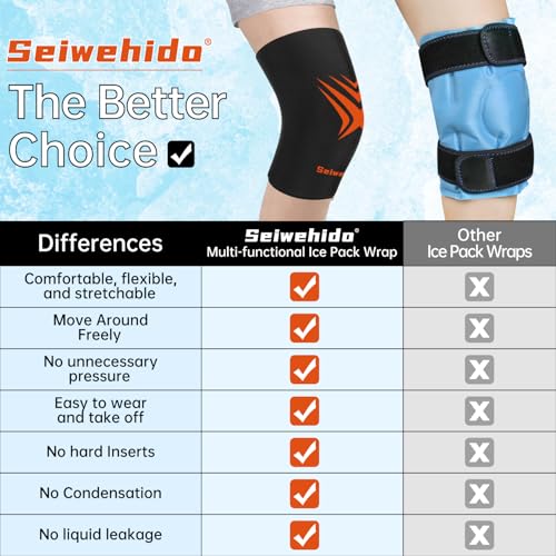 Extended Leg Knee Ice Pack Wrap Ice Sleeve for Knees Injuries Reusable Soft - color: Black-1 Pack