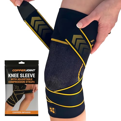 CopperJoint Adjustable Knee Sleeve with Straps Women & Men, Single, Large - size: Large