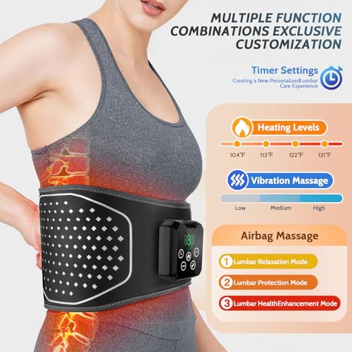 Lower Back Massager with Heat, Cordless Back Heating Pad with 4 Heat Levels 3 Vibration Modes & Air Compression Pain Relief Gifts for Women, Men, Mom & Dad