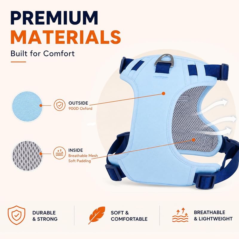 Dog Harness and Leash Set with Collar, No Pull Reflective Pet Vest Harness with Control Handle for Medium Large Dogs Walking and Training - color: Blue, size: XS(Neck:13.4-16.5",Chest:16.5-19.7")