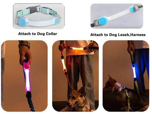 2 Pack LED Light for Dog Leash Harness, Light Up Dog Collar with Nylon Stickers, Waterproof Glow Light Easy to Attach to Collar Leash and Harness, Safety LED Light Up Band for Dogs at Night Walking - color: Green+Orange
