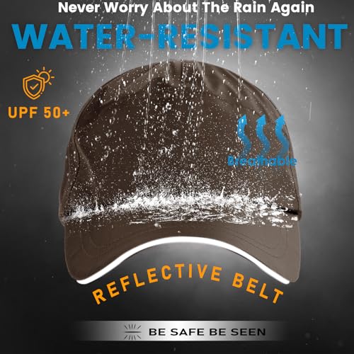 Waterproof Baseball Cap for Men Women UPF 50+ Quick-Dry Running Golf Hat - color: Coffee