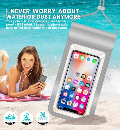 HiRui Waterproof Phone Pouch, Silver, Large - color: Silver, size: Large