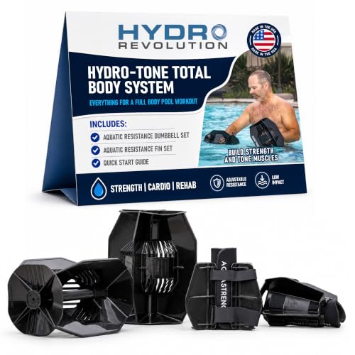 Aquastrength Hydro-Tone Total Body Pool Exercise System, Isokinetic Functional Water Weights, Bells 12" x 7.5", Fins 6.5" x 2.5", Quick Start Guide Included - color: Black