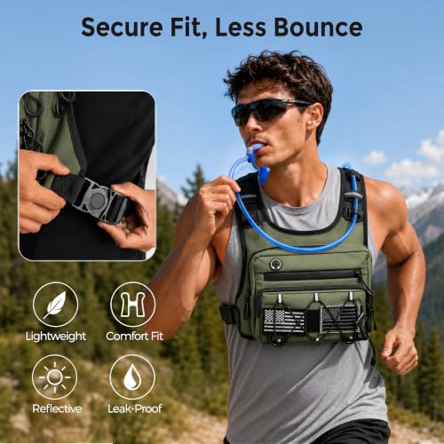 Running Vest Water Backpack with 2L Leak-Proof Bladder for Men & Women - color: Green