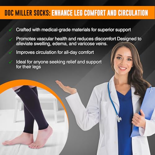 Doc Miller Calf Compression Sleeves 30-40 mmHg for Men & Women, 1 Pair - color: Jet Black, size: Large