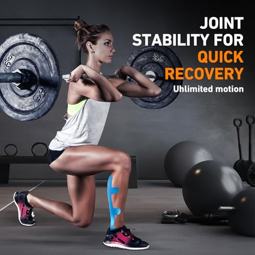 KTQUICK Precut Kinesiology Tape for Achilles Tendon,12PCS,20% Stronger,Blue - color: Blue