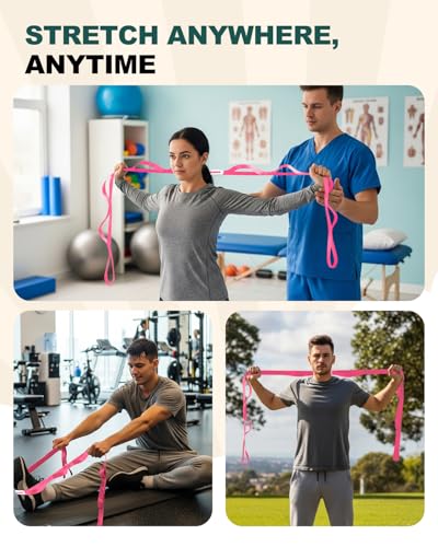 Trideer Stretching Strap with Loops, Yoga Strap, Stretch Bands for Exercise - color: Pink/75"x1"