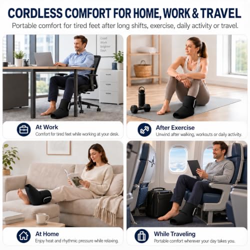Cordless Air Compression Foot and Ankle Massager with Heat, 1 Pack - color: Black-1pc