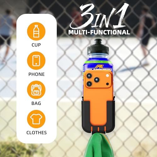 ELETIUO 3-in-1 Pickleball Fence Hook for Court,Sport Court Heavy Duty Hook Hanger with Cup Holder & Phone Holder,Tool-Free Clip-On for Pickleball Paddles,Bags,Water Bottles, Tennis & Baseball Gear