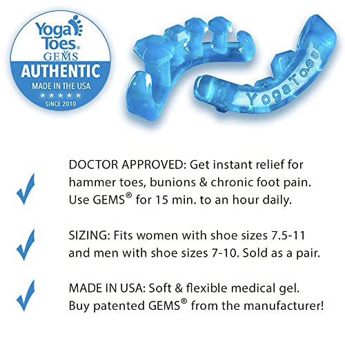 YogaToes GEMS: Gel Toe Stretcher & Separator - America’s Choice for Fighting Bunions, Hammer Toes (Size Small fits Shoe Sizes W: 7 and Over/M: 7 and Over) Sold as Pair
