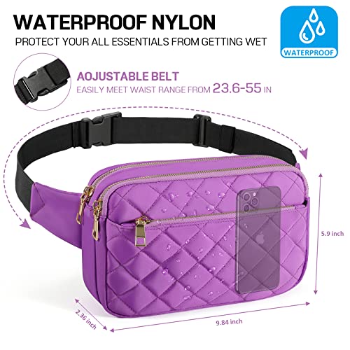 CXWMZY Fashion Fanny Packs for Women & Men, Girls Boys Teens Waist Bag Hip Bum Bag Cute Fanny Pack Casual Bum Bag with Multi-Pockets Adjustable Belts for Disney Traveling Cycling Running (Purple) - color: Purple