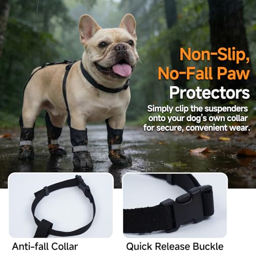Dog Boots with Suspenders for Rainy & Snowy - color: Black, size: Small