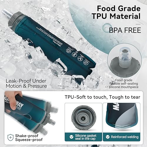 MARCHWAY Soft Flask Collapsible Water Bottle with Wide Mouth, 300ml/500ml - color: Blackish Green, size: 500 ml/17 oz