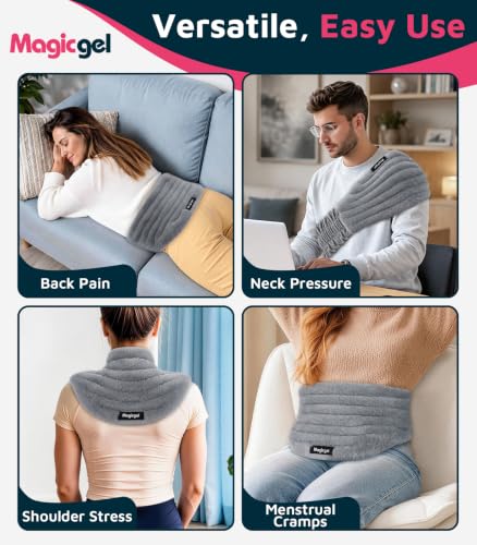 Magic Gel Microwave Heating Pad for Back Pain Relief, Clay Moist Heat Wrap with Adjustable Strap, Reusable Hot Therapy Pack for Lower Back, Period Cramps, Neck, Shoulder & Muscle Tension, Gray