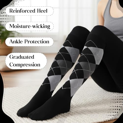 6 Pairs Compression Socks for Women Men - color: Black White Geometric