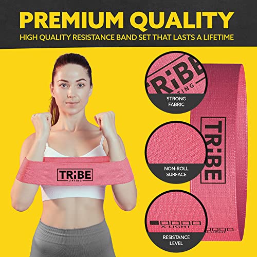 Fabric Resistance Bands for Working Out, 5-Band Set for Legs and Glutes - color: Pink