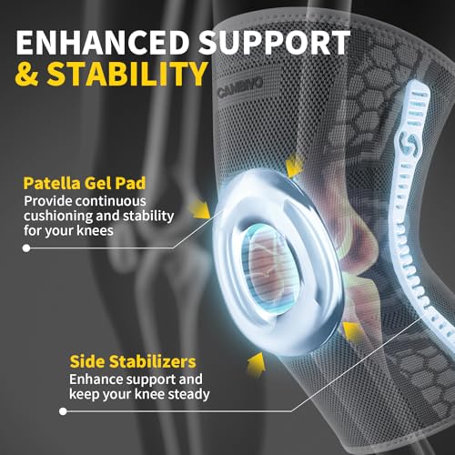CAMBIVO 2-Pack Knee Brace for Men & Women, Compression Sleeve with Gel Pad - color: Gray, size: Medium