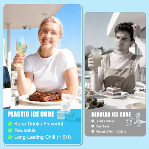 300 PCS Reusable Ice Cube for Drink, Refreezable Plastic ice Cubes Without Diluting BPA Free, Suitable for Whiskey Coffee Bars Ice Baths Camping, Instant Cooler Packs（Blue & White） - color: Blue & White