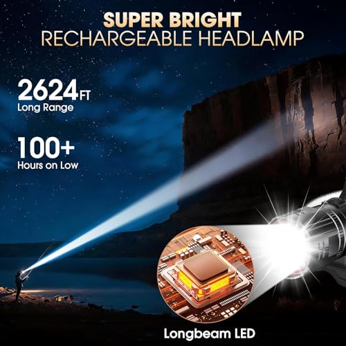 ATDOALL LED Headlamp Rechargeable, Super Bright Head Lamps 4-Pack Headlight - color: 4 Pack