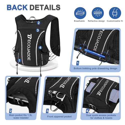 BECOJADDE 5L Running Vest for Women, Hydration Backpack Lightweight & Breathable for Trail Running, Marathon, Hiking, Cycling - color: Black
