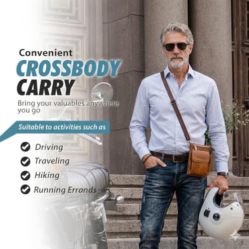 Genuine Leather Small Crossbody Purse for Men Women, Travel Passport Wallet Cell Phone Shoulder Holster Belt Pouch Messenger Bag - color: Brown