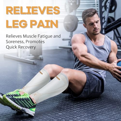 Copper Calf Compression Sleeves for Men Women, Shin Splint Relief, Grip - color: Light Gray, size: Large