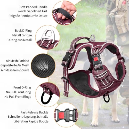 HEELE Dog Harness, Breathable Padded, No Pull Front Clip Vest, Burgundy S - color: Lock Burgundy, size: S (Pack of 1)