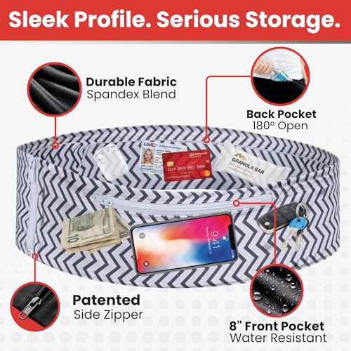 Fusion Belts Running Belt for Women & Men - Patented Side Zipper On Design - color: Mini Chevron, size: Small