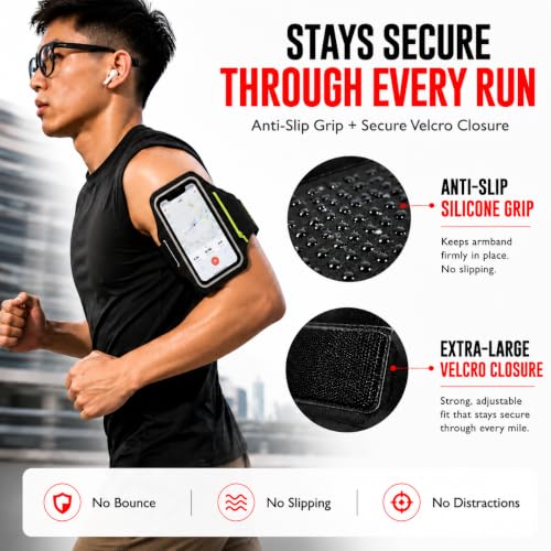 Running Armband Phone Holder with Earphone Bag, Sweatproof Sports Arm Band