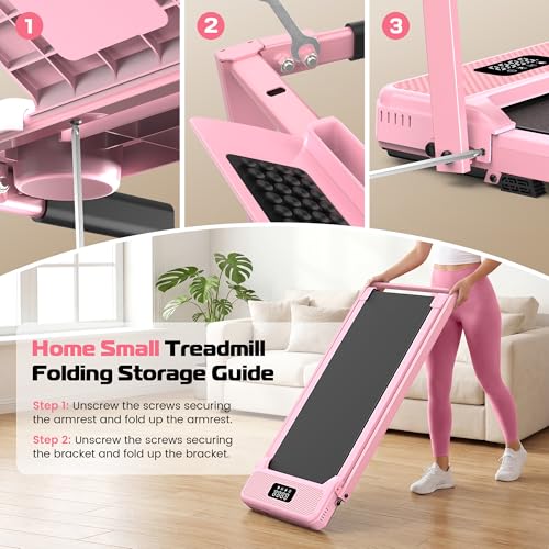 ANCHEER Incline Walking Pad with Handle Bar, Foldable Treadmill-Home/Office - color: Pink