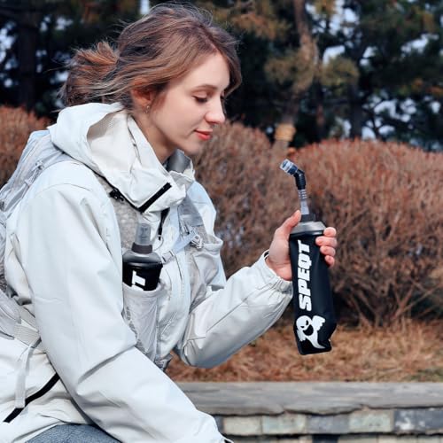 Soft Flask 2 Pack 500ml 16oz Collapsible TPU Water Bottle with Straw, Leak Proof for Hydration Pack Running Vest Hiking Cycling Marathon,Black - color: Rose (With straw) 2XPack