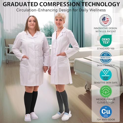 NEWZILL Copper Compression Dress Socks for Women & Men, 15-20 mmHg - color: [3-pairs] Black/White/Gray, size: Small-Medium
