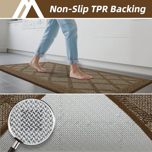 COSY HOMEER Kitchen Rugs, 2 PCS Kitchen Mats Non Slip Washable,Brown - color: Brown, size: 24"x36" + 24"x60"
