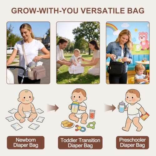 Rexmore Puffer Quilted Diaper Fanny Pack, Crossbody Mom Purse, Khaki - color: Khaki