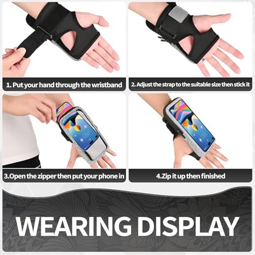 Wristband Phone Holder for Running, Running Armband with Card Slot for iPhone Pro Max Plus (16/15/14/13/12/11/X/XR), for Galaxy S24/S10, Cell Phone Armband Up to 7.0'' Phone - color: Grey
