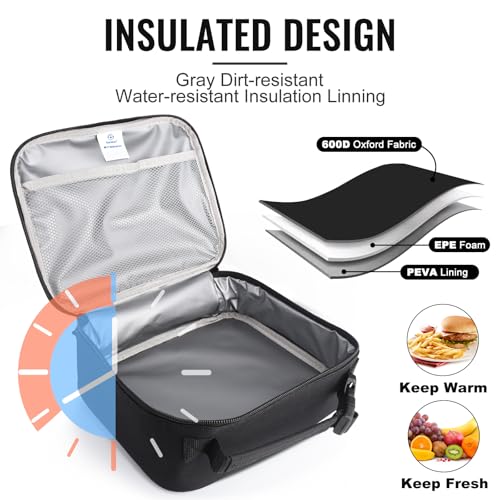 Genteen Lunch Box Kids, Insulated Lunch Bag Kids Boys Girls Back to School, Soft Lunch Box for Men Reusable Lunchbox for Office,Outdoor,School (Black) - color: 1pk Black