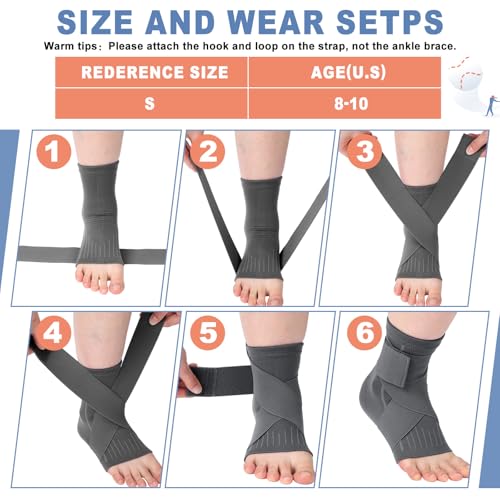 Tarpop 1 Pair Kids Ankle Brace Compression Support,Grey,Small - color: Grey, size: Small