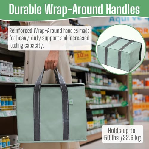 VENO 2 Pack Insulated Grocery Bags, Hard Bottom, Light Green - color: Light Green, size: 15.7"W x 12.6"H x 8.7"D - 2 Pack