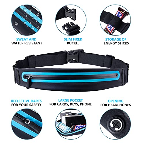 Running Belt Fanny Pack, Running Waist Pack for Women & Men USA Patented Hands-Free Reflective Runner Pouch Belt Fitness Workout Bag No-Bounce Adjustable Sport Travel Fanny Pack Cell - color: Blue