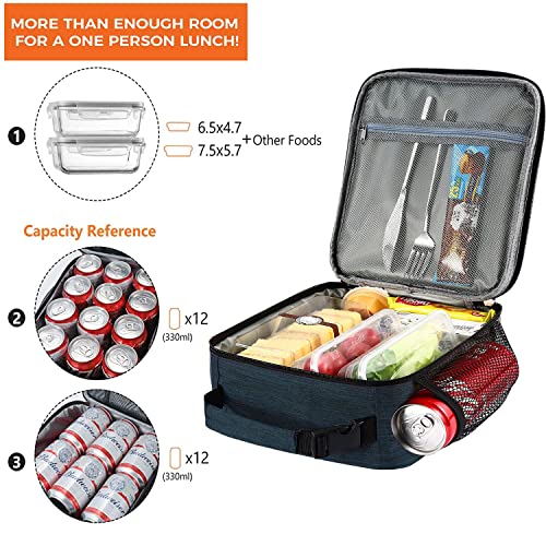 ZM-YOUTOO Lunch Box for Men - Reusable Lunch Bag Men Adult Women- Insulated Small LunchBox - color: Navy Blue