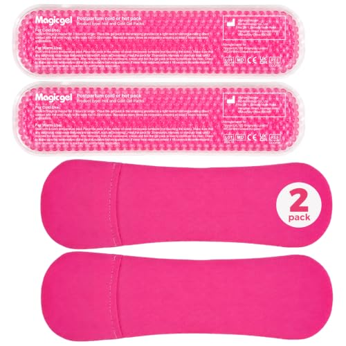 Magic Gel Perineal Cooling Pads for Postpartum, 2 Reusable Ice Packs & 2 Washable Covers, Hot & Cold Perineal Ice Packs, Ice Pack Pads for Hemorrhoid Relief, C-Section Recovery & Perineal Cold Therapy