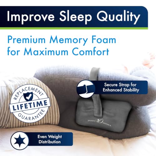 Sports Medica Knee Pillow for Side Sleepers, Memory Foam Leg Pillow Cushion - color: Grey