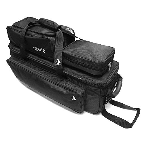 Pyramid Path Triple Tote Roller Plus Bowling Bag with Detachable Shoe Bag (Fits US Mens Size 15), Accessory and Side Pocket, Lightweight Travel Design - color: Black/Black