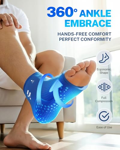 Ankle Ice Pack Wrap for Sprained Ankle & Swelling Relief+Fitomo 1.5mm Ultra Thin Ankle Brace